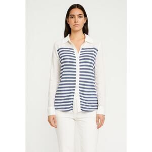 Anthropologie Ella Moss Button up Blouse Striped Blue White Medium Coastal Fall